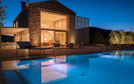 A vibrant villa at nighttime